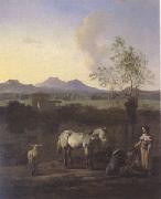 Karel Dujardin The Pasture Horses Cows and Sheep in a Meadow with Trees (mk05) oil on canvas